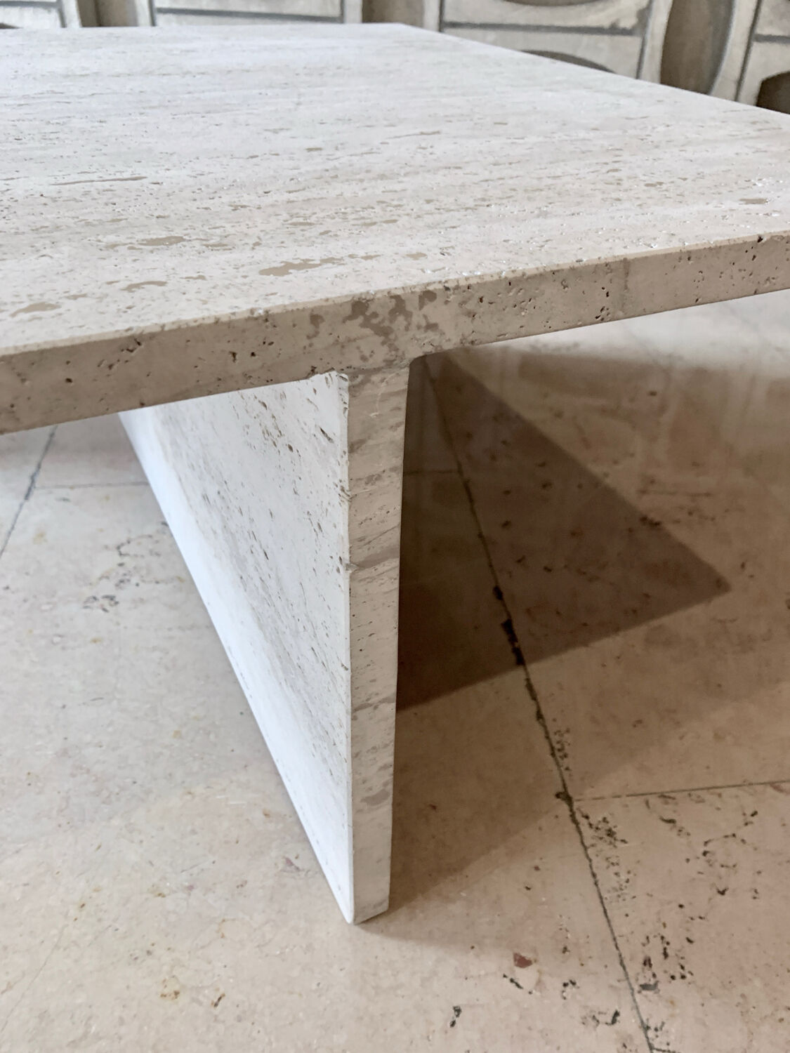 Square travertine coffee table by Giusti and Di Rosa for UP&UP