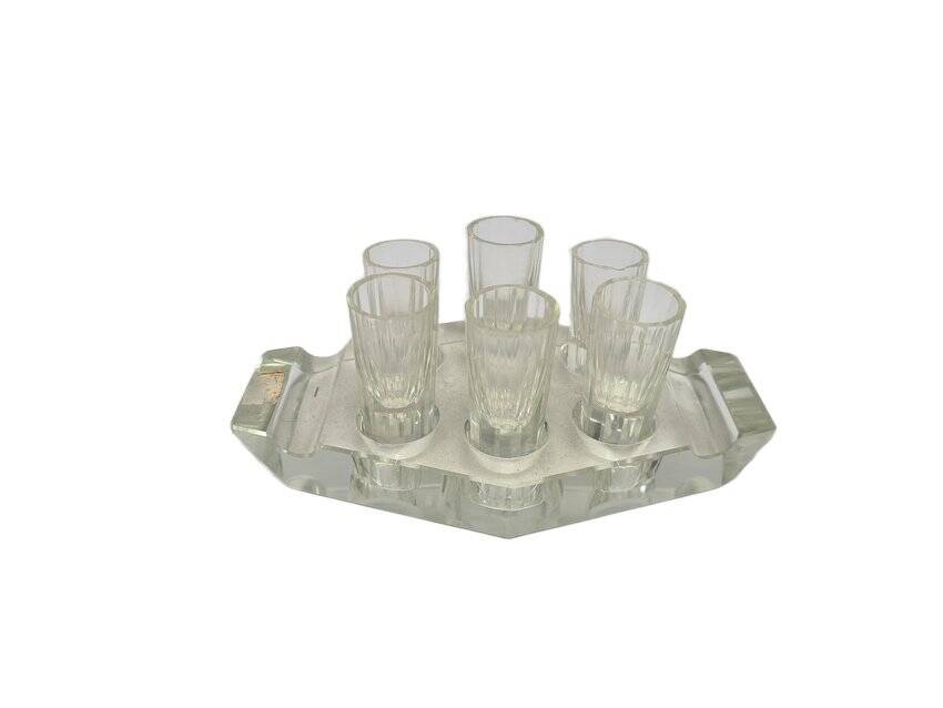 Art Deco vodka shot glasses from Hortensja Glassworks, Poland, 1950s, set of 7