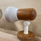 Pair of wall lights in pine and white metal 1980
