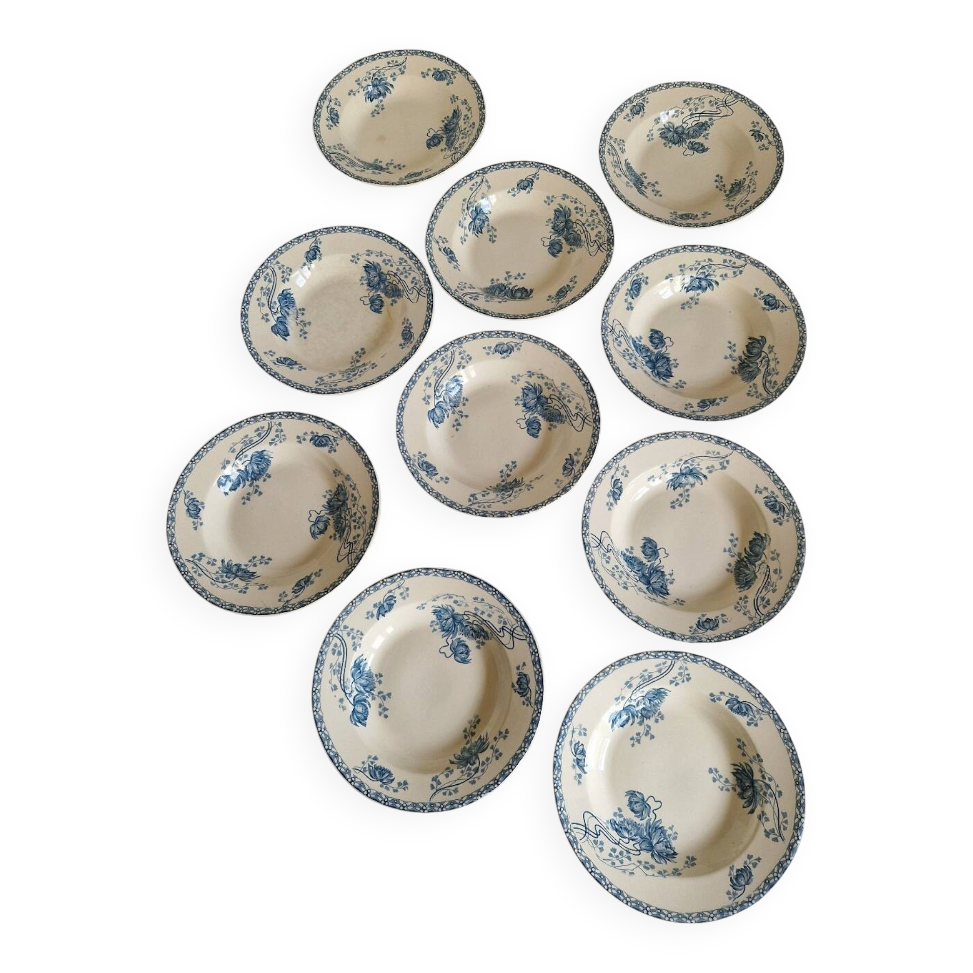 Set of 10 Deep Plates Sarreguemines Royat Models