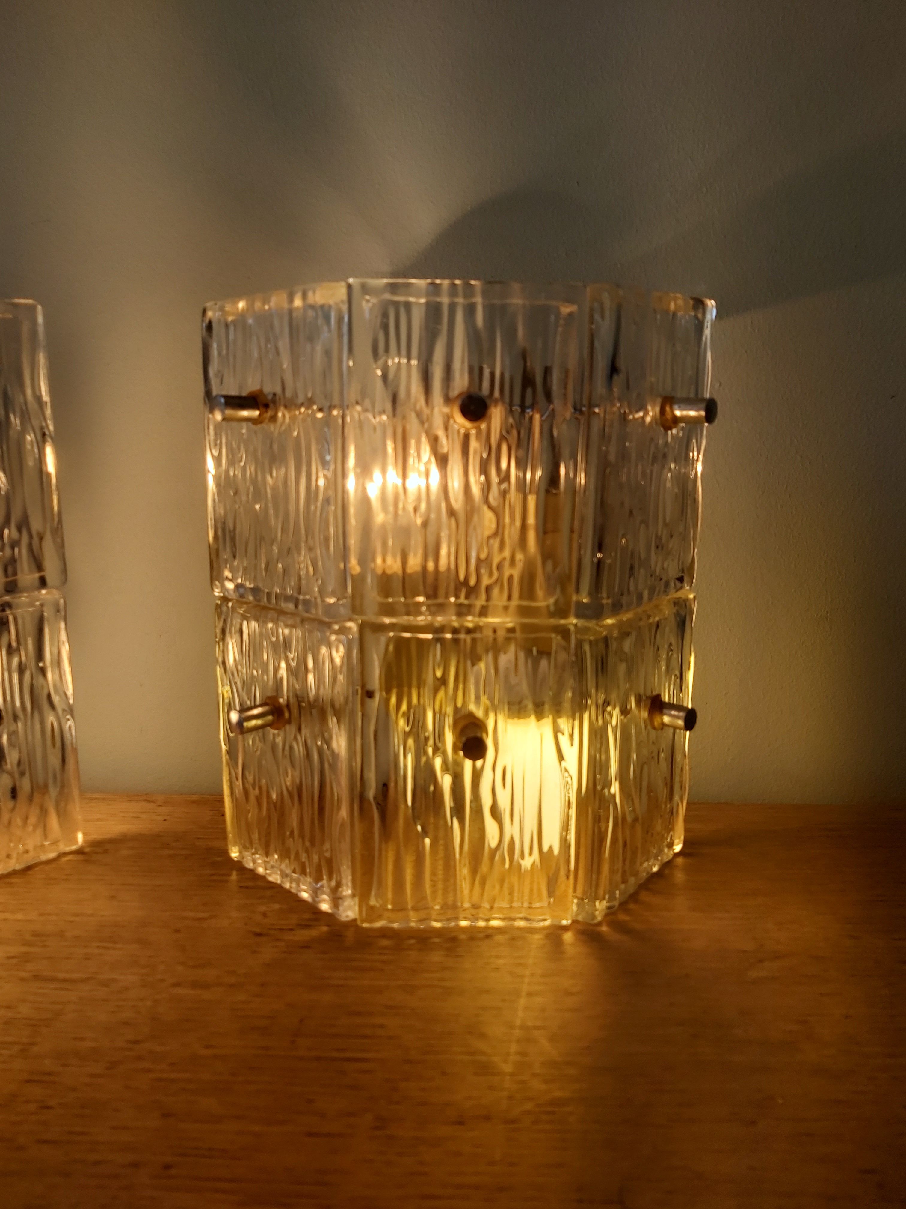 Pair of vintage frosted glass wall lamps, 1960s