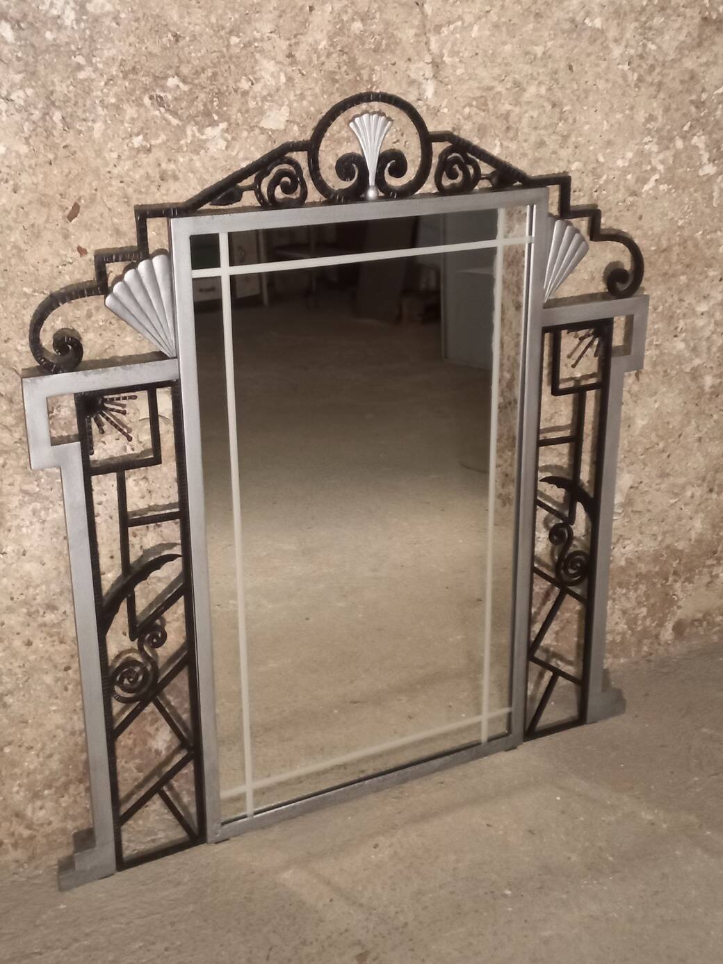 Art Deco trumeau mirror in steel