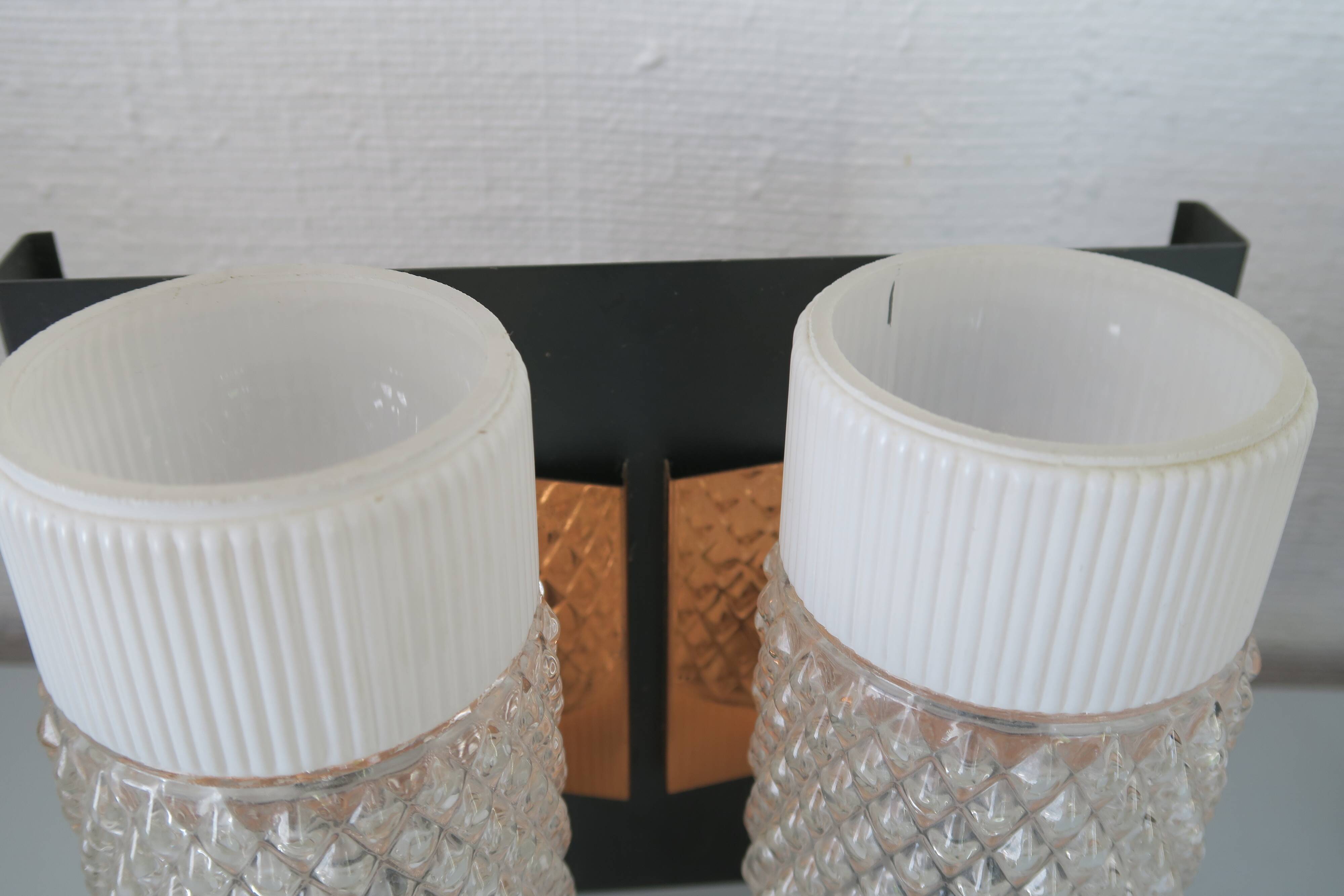 Pair of vintage double wall lights Neuhaus Leuchten 1950 with label.