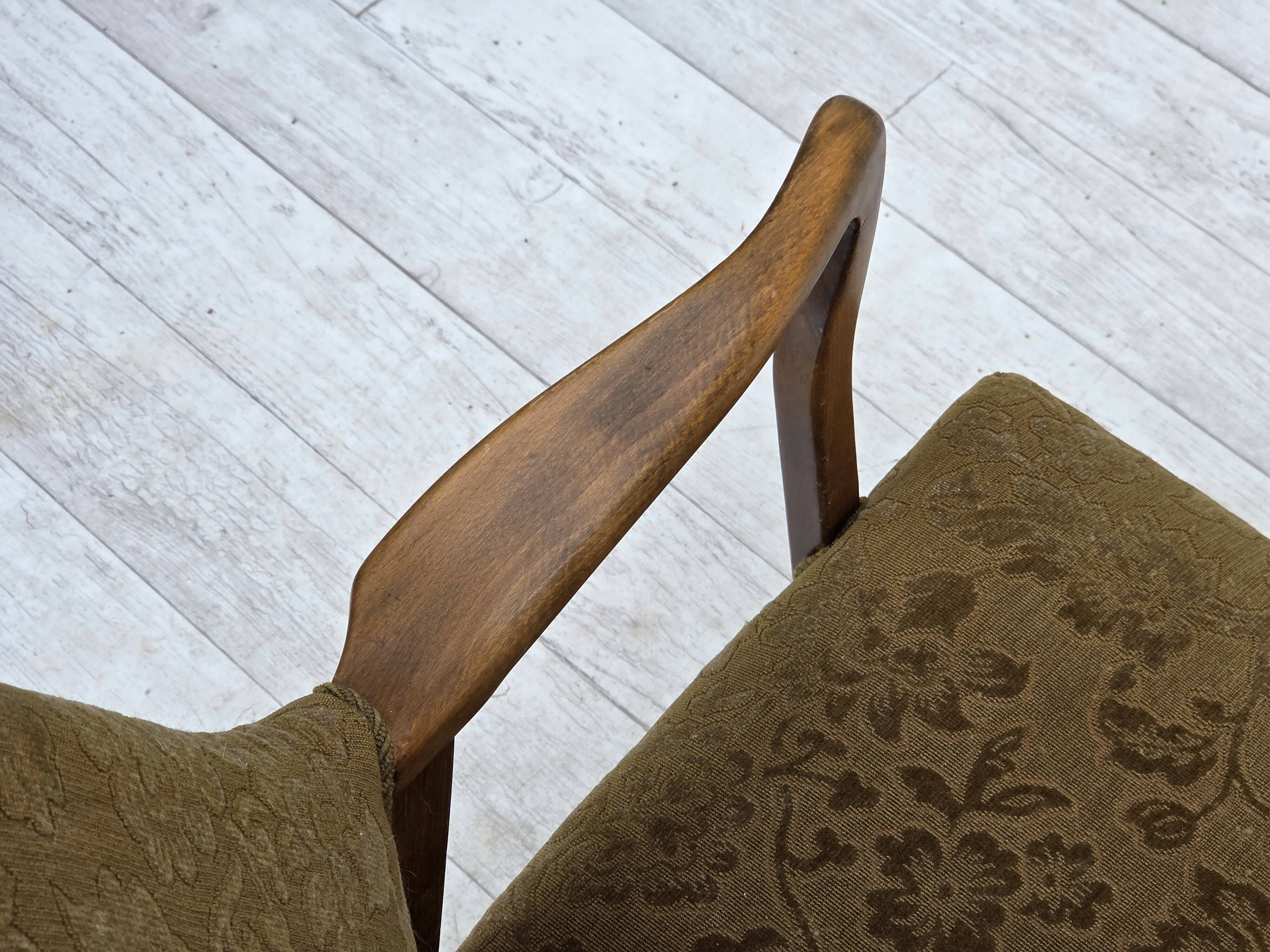 1960s, Danish vintage armchair, furniture wool, beech wood.