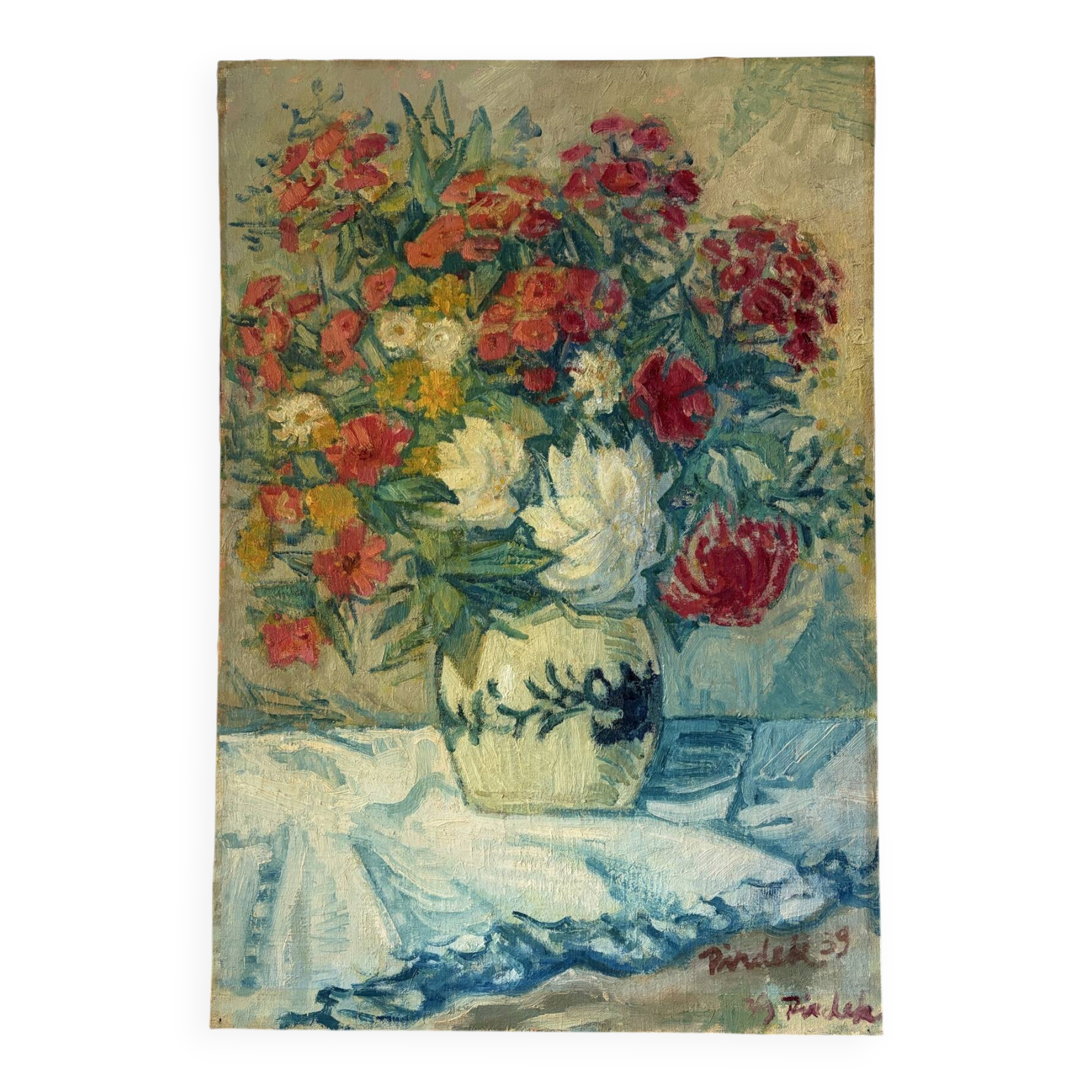 Bouquet Vibrant, huile sur panneau signé 1939