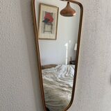 Vintage 1960s asymmetrical free-form rearview mirror, gold and red - 71 x 3