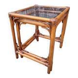 Nesting coffee tables, bamboo, rattan and glass, 70s
