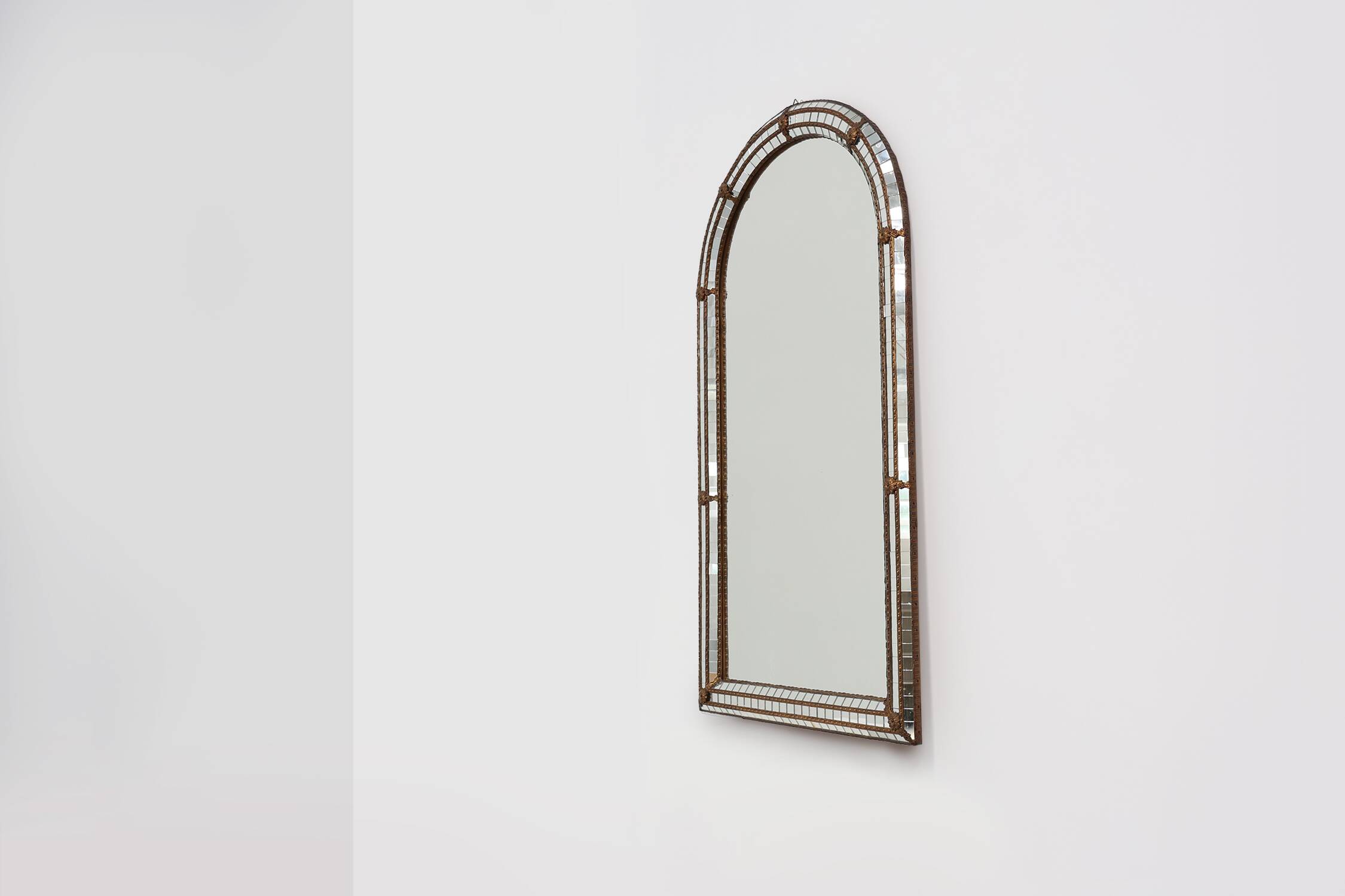 20th Century Spanish trapezoidal Venetian mosaic Mirror with brass details