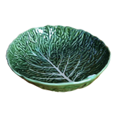 Saladier vintage en barbotine en forme de feuille de chou vert