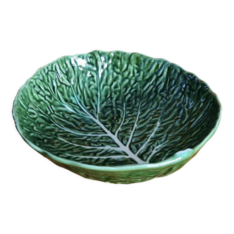 Large vintage slurry bowl in the shape of a green cabbage leaf