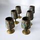 Abalone shell & brass shot glasses, set of 6, Mexico, 1970s