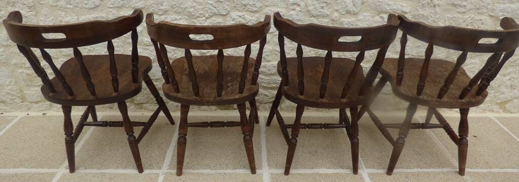 4 solid wood western-style "smoker's chairs" made of oak