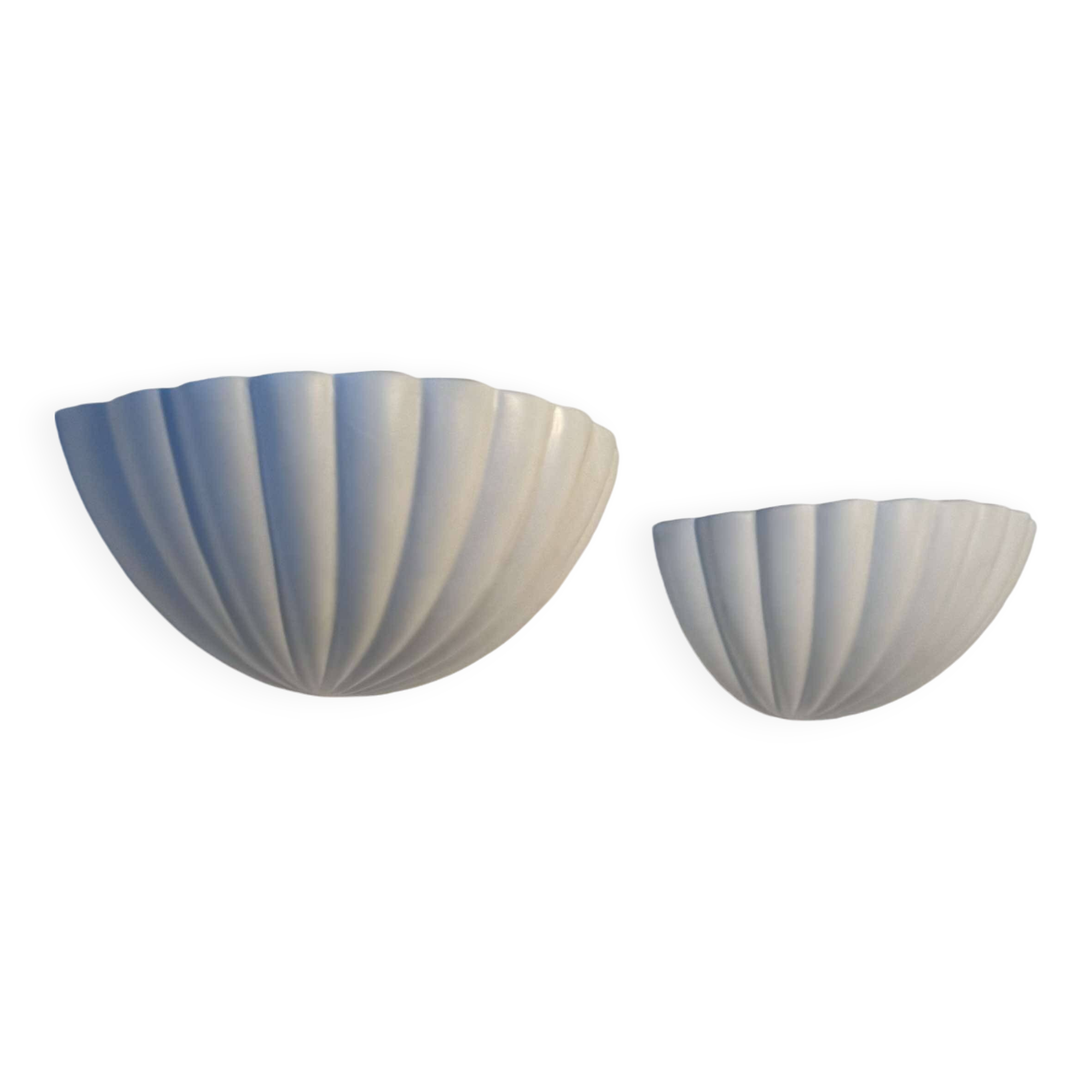 Pair of vintage shell wall lights, matte white, France 1970