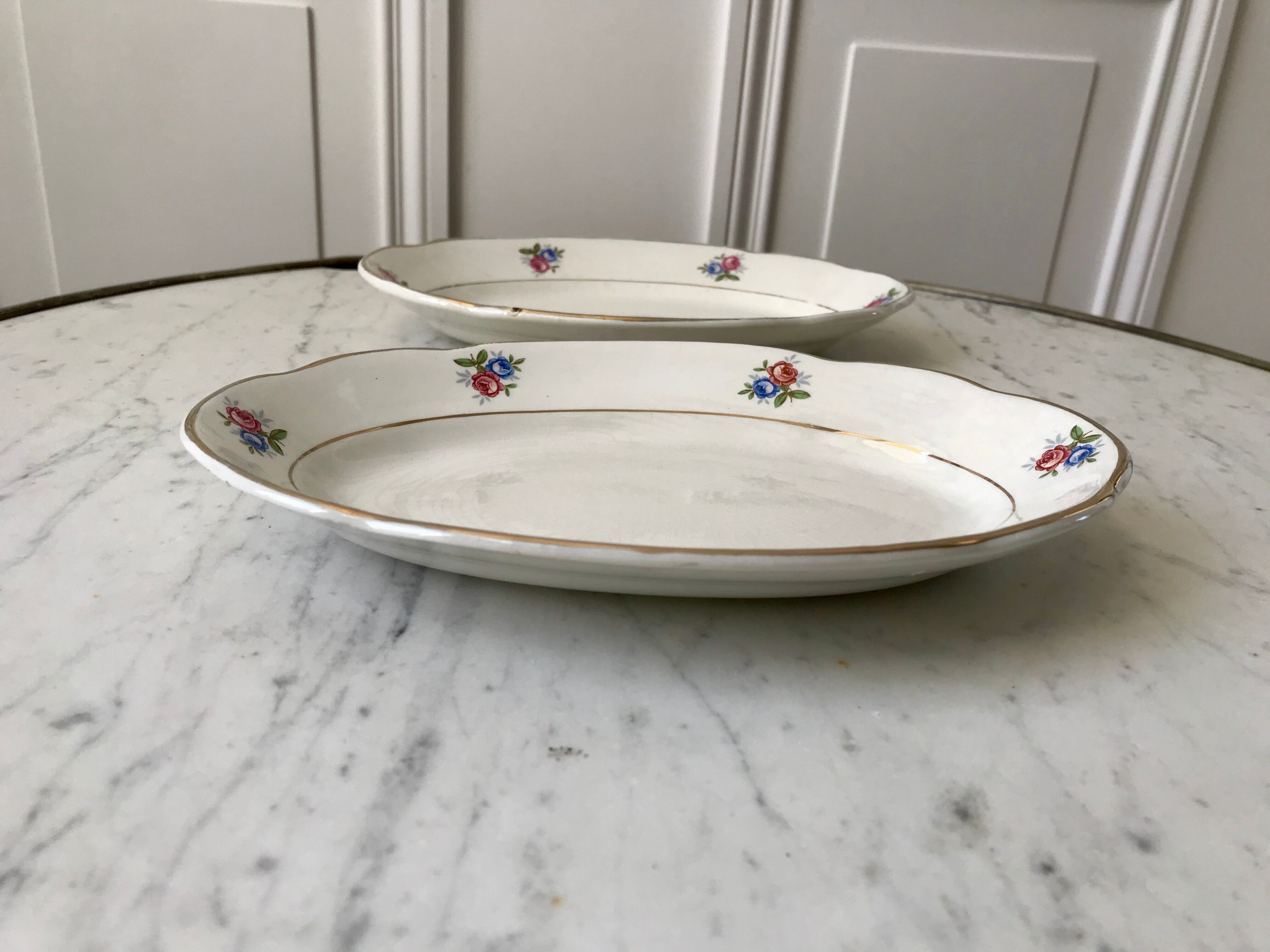 Duo of raviers digoin sarreguemines small flowers 50s