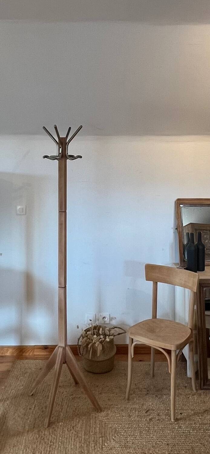 Vintage 60s coat rack in solid raw wood