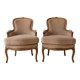 Pair of Louis XV armchairs in wood and beige fabric.