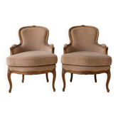 Paire de fauteuils Louis XV en bois et tissu beige