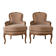Pair of Louis XV armchairs in wood and beige fabric.