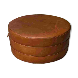 Pouf rond en cuir cognac