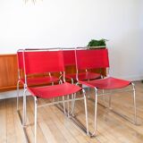 Ensemble de 4 chaises tubulaires en croute de cuir Rouge Italy, Design,1970