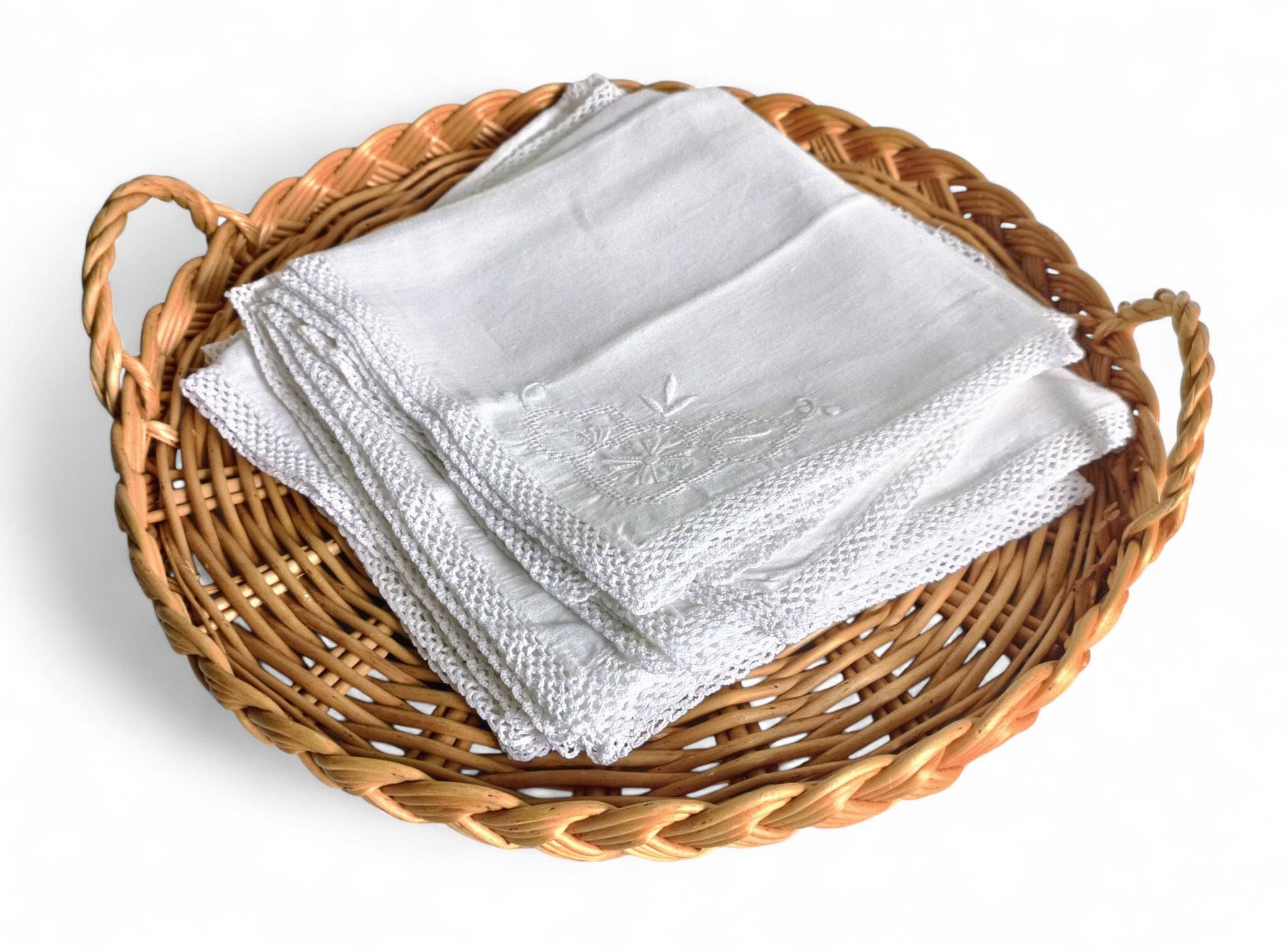 Rustic French Provence Large Round Handled Wicker Tray, France