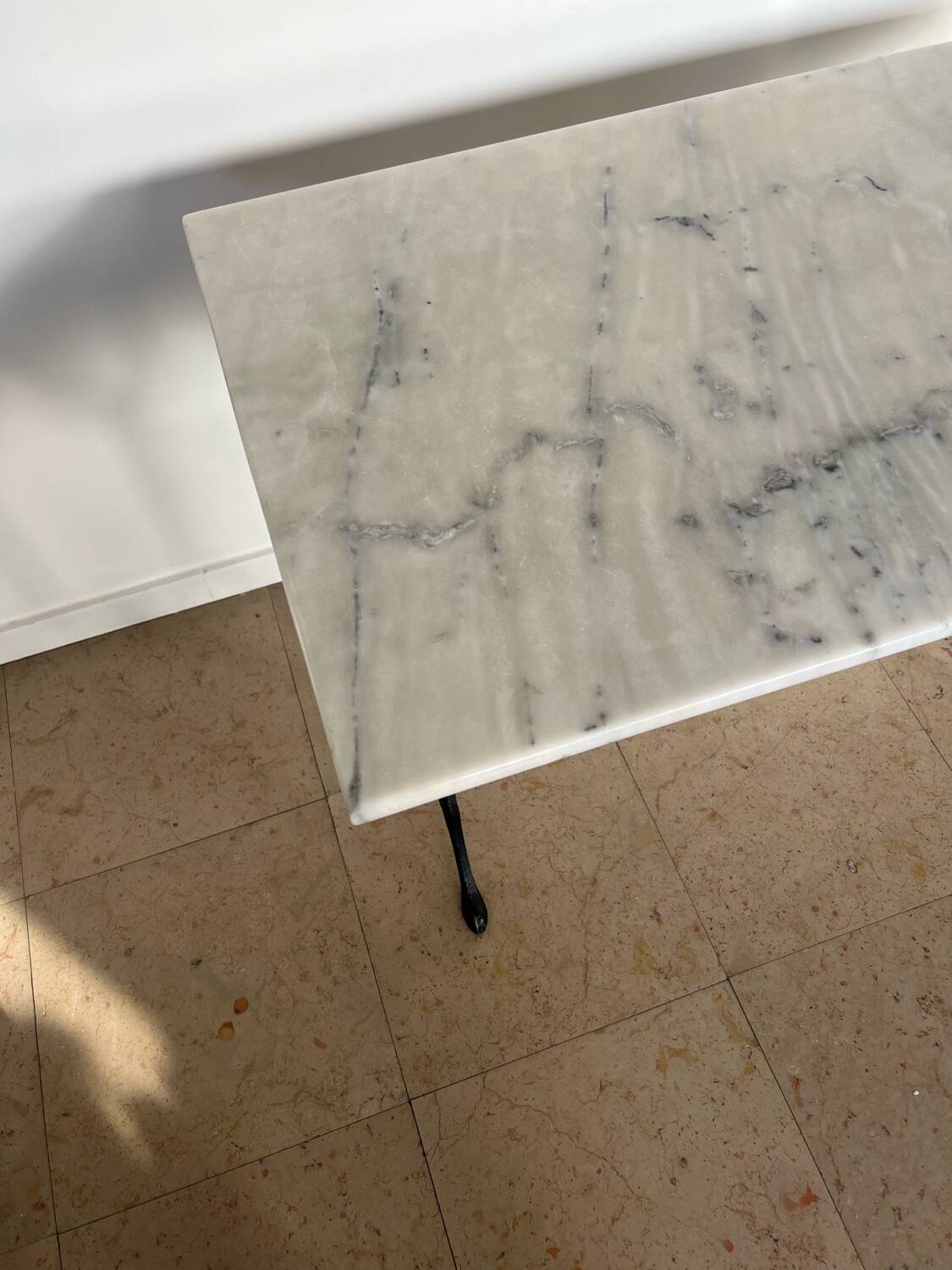 White marble bistro table, cast iron legs
