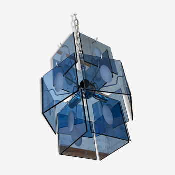 Gino vistosi rare chandelier with blue plates design 1970