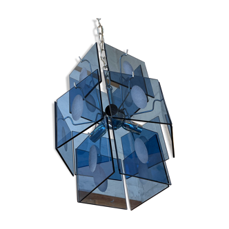 Gino vistosi rare chandelier with blue plates design 1970