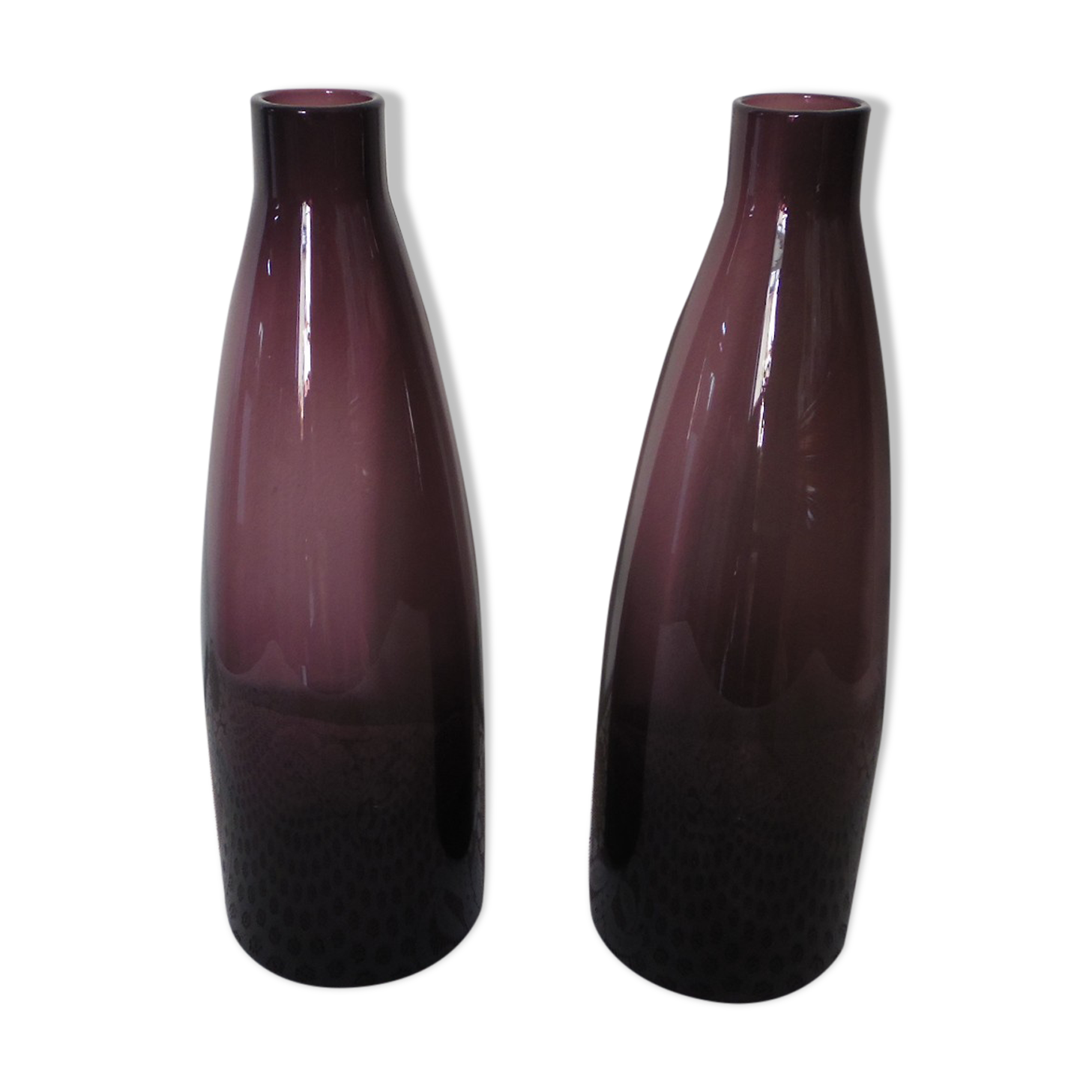 Purple glass vase duo