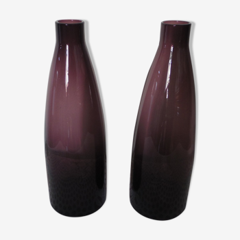 Purple glass vase duo