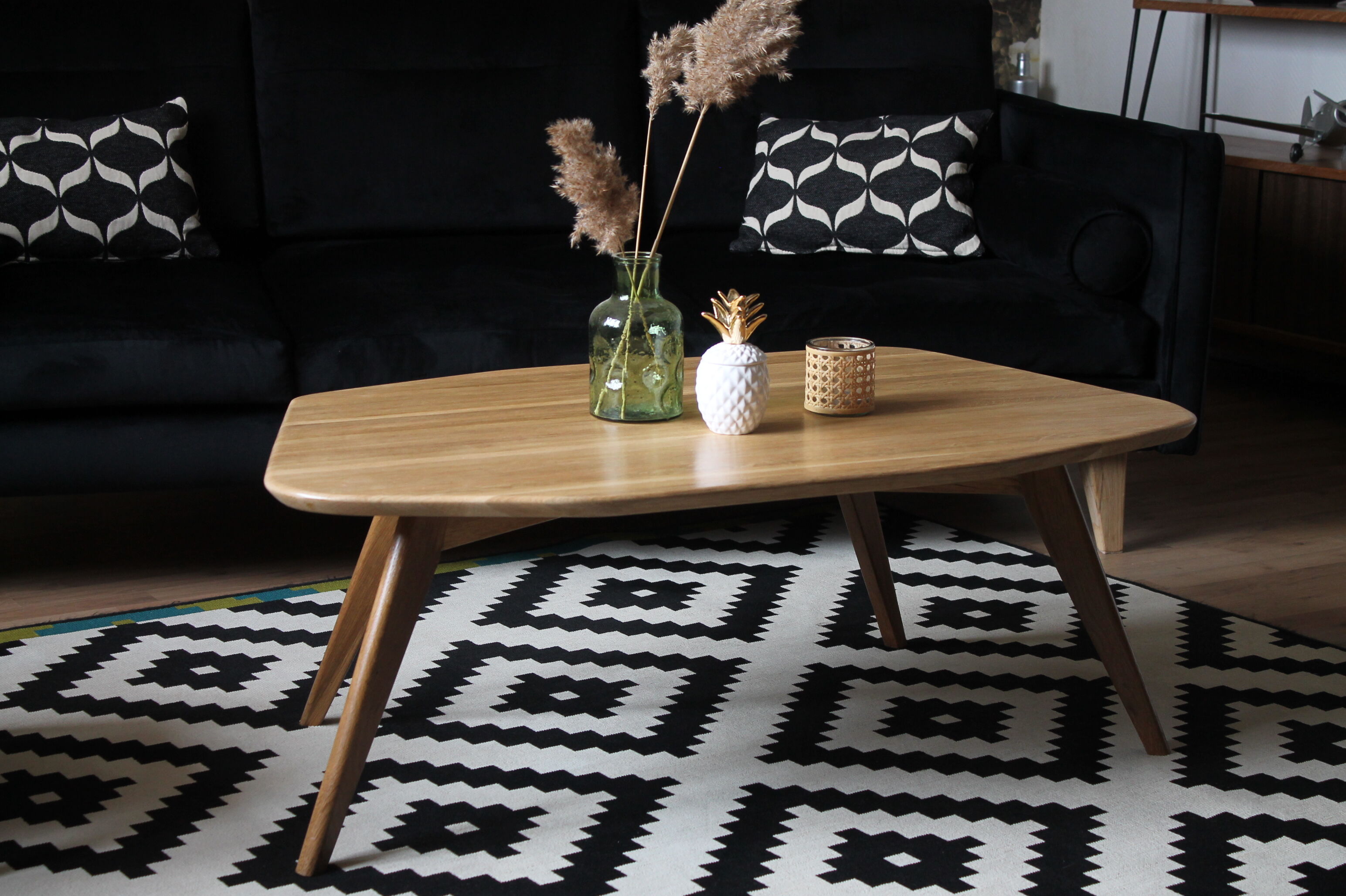 Asymmetrical oak coffee table