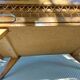 Commode vintage pieds compas en bois massif et osier