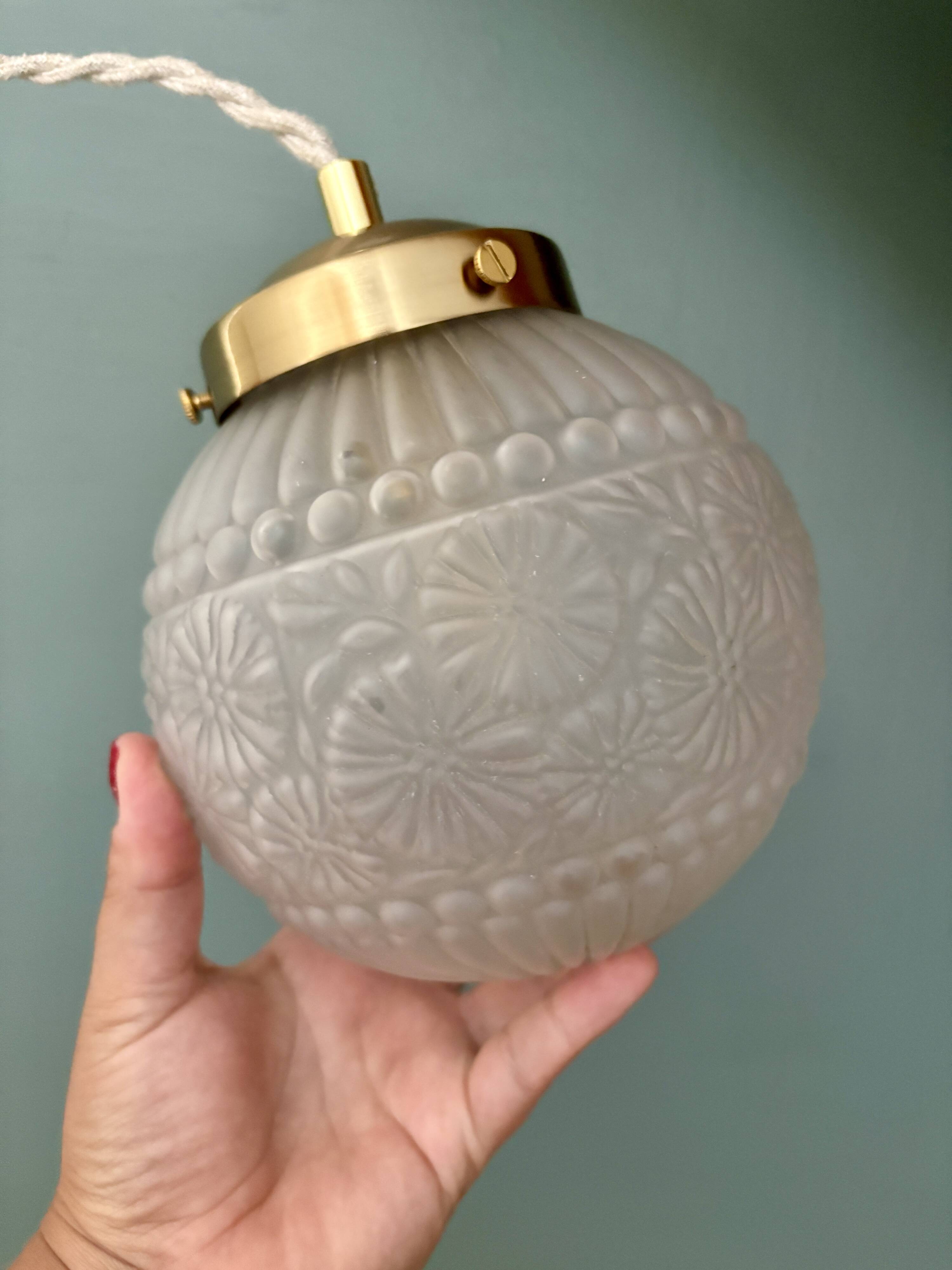 Vintage art deco frosted glass globe pendant light