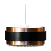 Copper colored aluminium hanging lamp with glass bottom from Orrefors