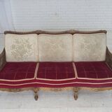 1930s, Danish 3-seater sofa, red furniture velour, furniture mesh.