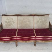 1930s, Danish 3-seater sofa, red furniture velour, furniture mesh.