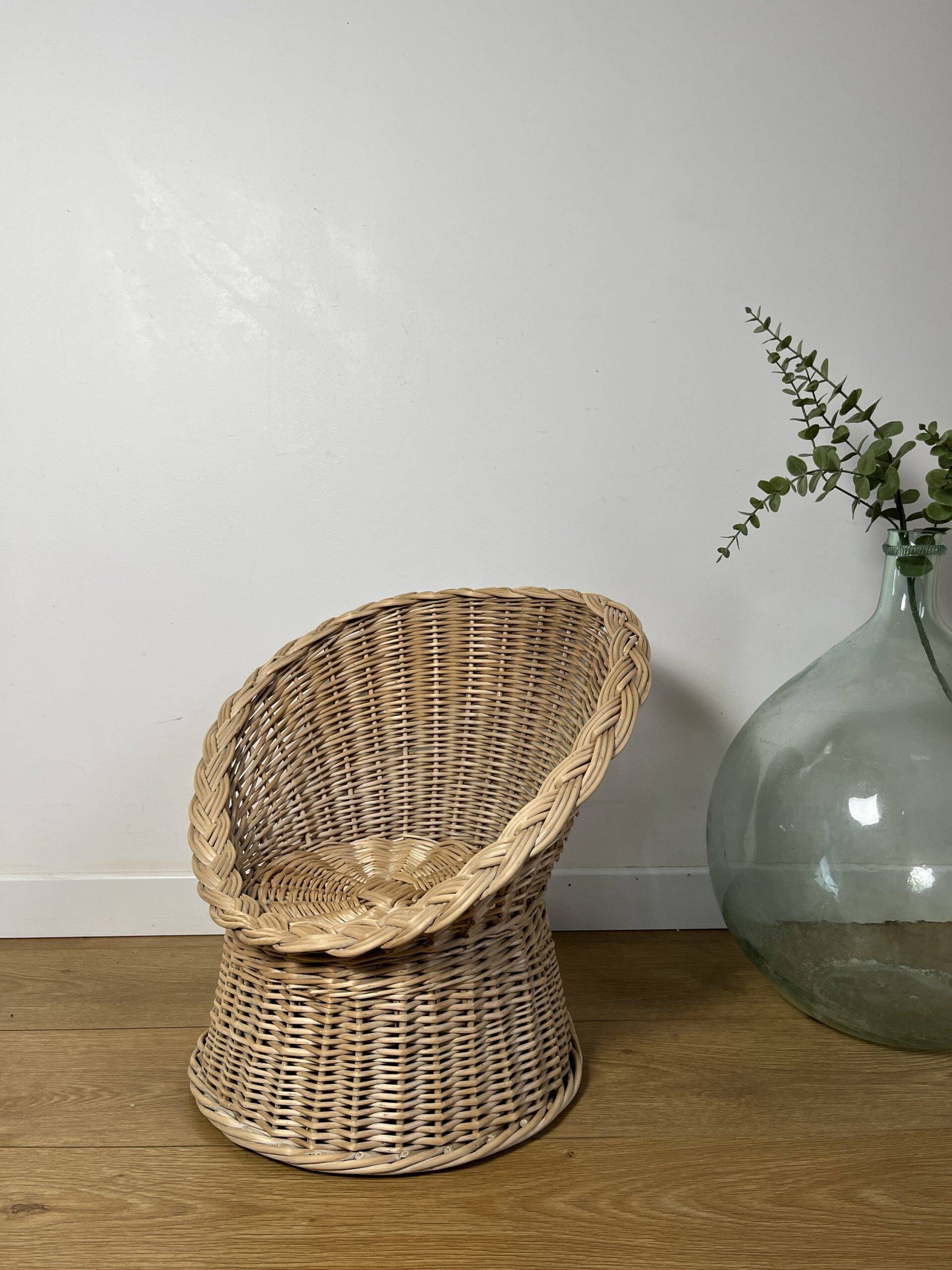 Small rattan basket armchair for children