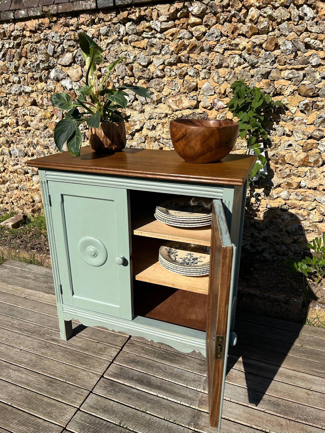 Small Parisian vintage sage green sideboard