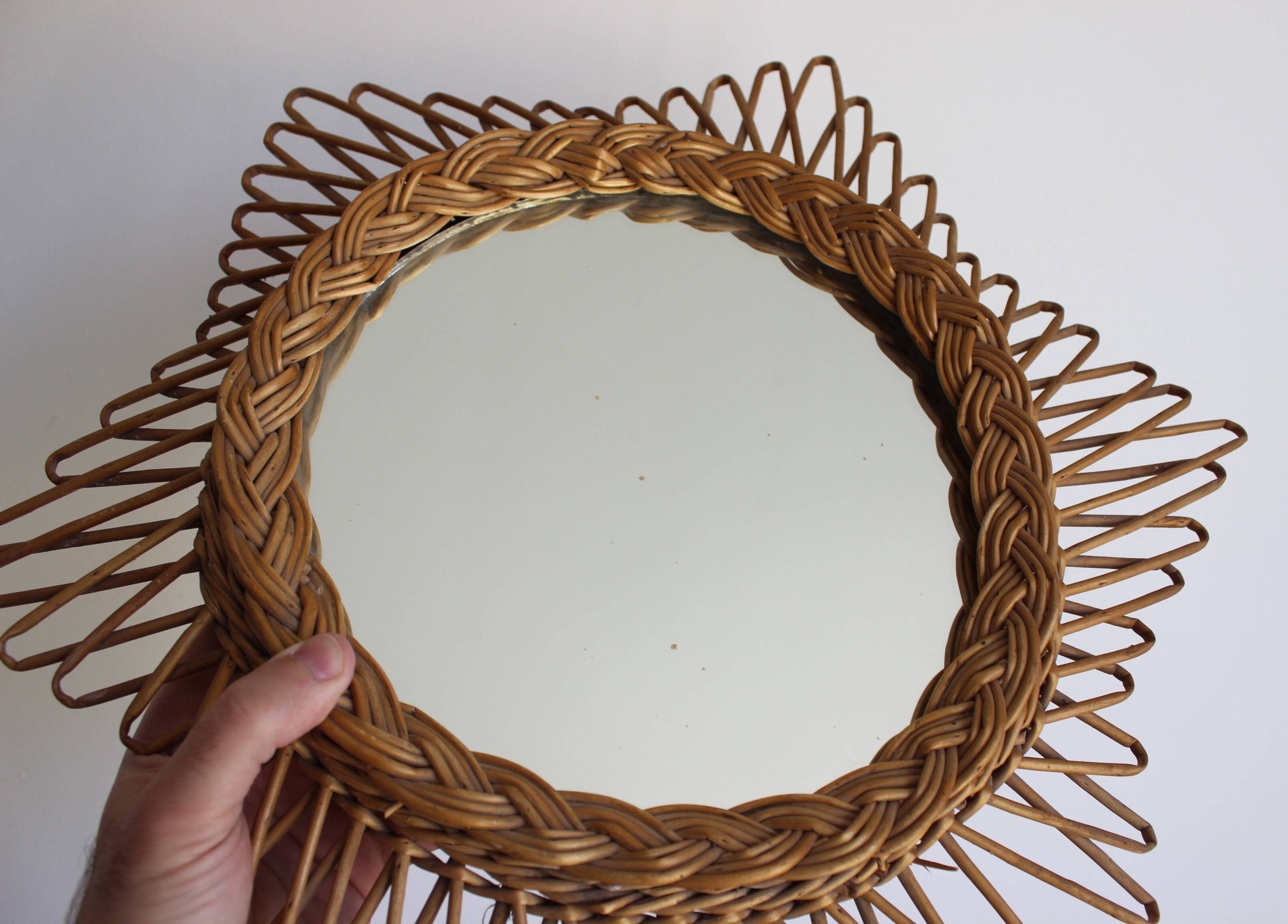 Old rattan star witch mirror vintage design 50s 60s