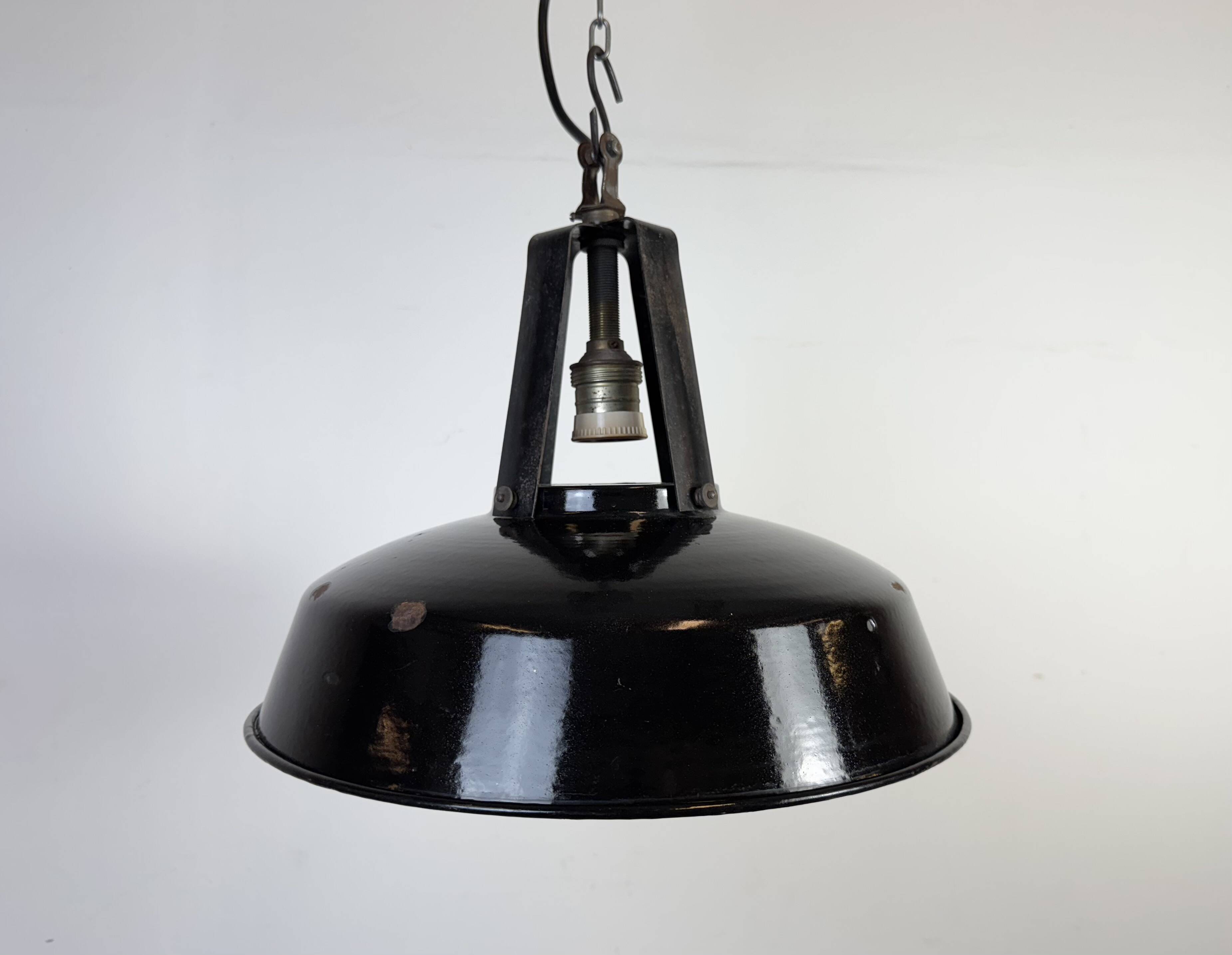 Industrial french black enamel pendant lamp from mazda, 1960s