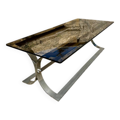 Table basse en métal chromé et verre fumé, 1970