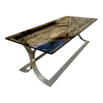 Table basse en métal chromé et verre fumé, 1970