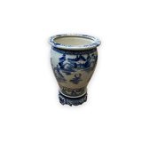 Cache pot vietnamien en porcelaine blanche et bleue