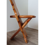 Series of 4 brutalist chairs carved in solid pine 1970