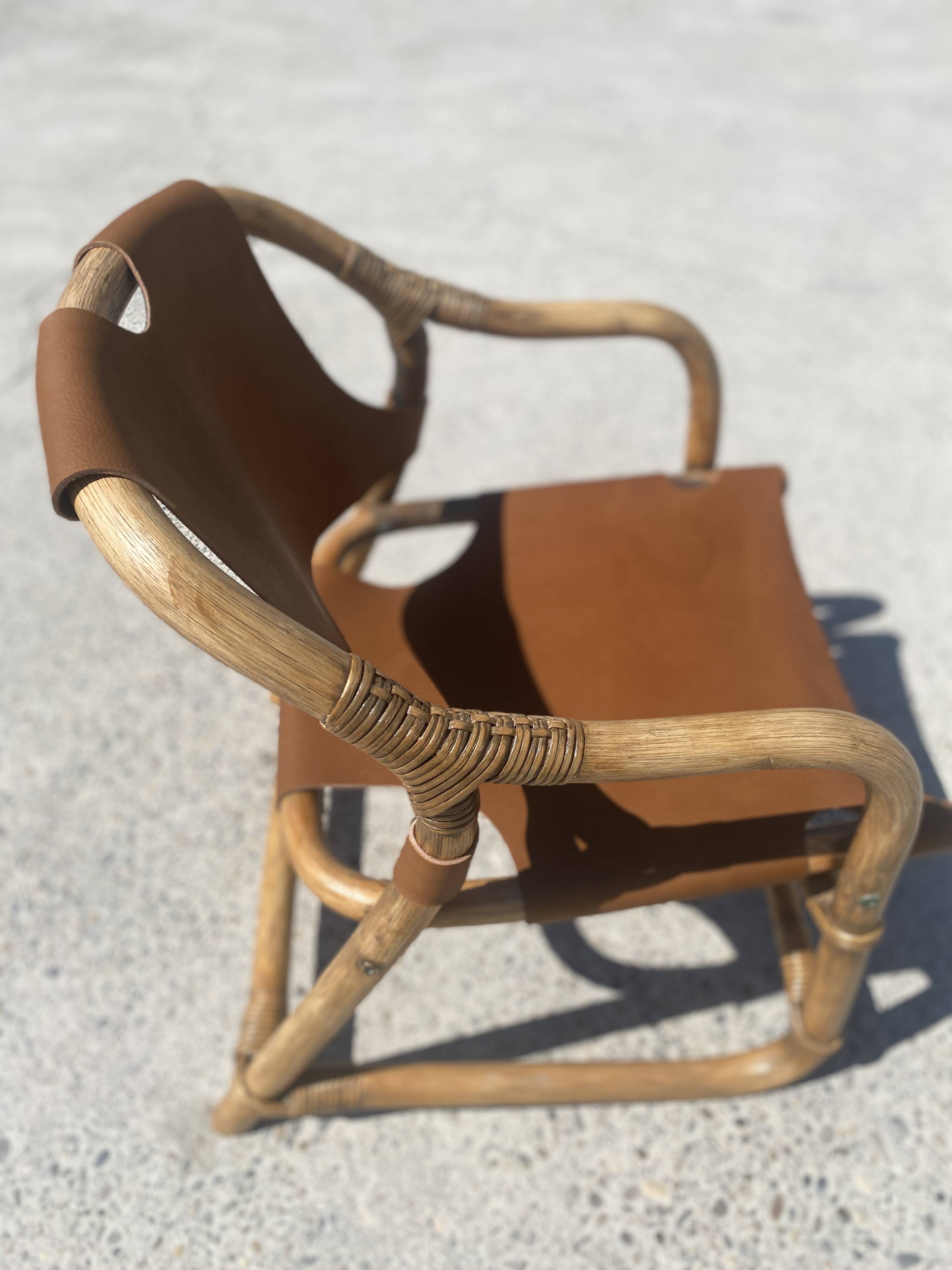 Mid-century bamboo and leather safari armchair, Denmark, 1960s