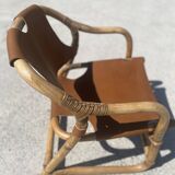 Mid-century bamboo and leather safari armchair, Denmark, 1960s