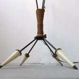 Lampadaire quafripode en corde et plastique années 50 vintage rockabilly floor lamp