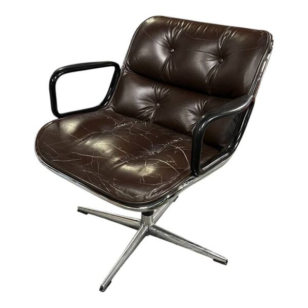 Fauteuil de bureau en cuir marron KNOLL Charles Pollock