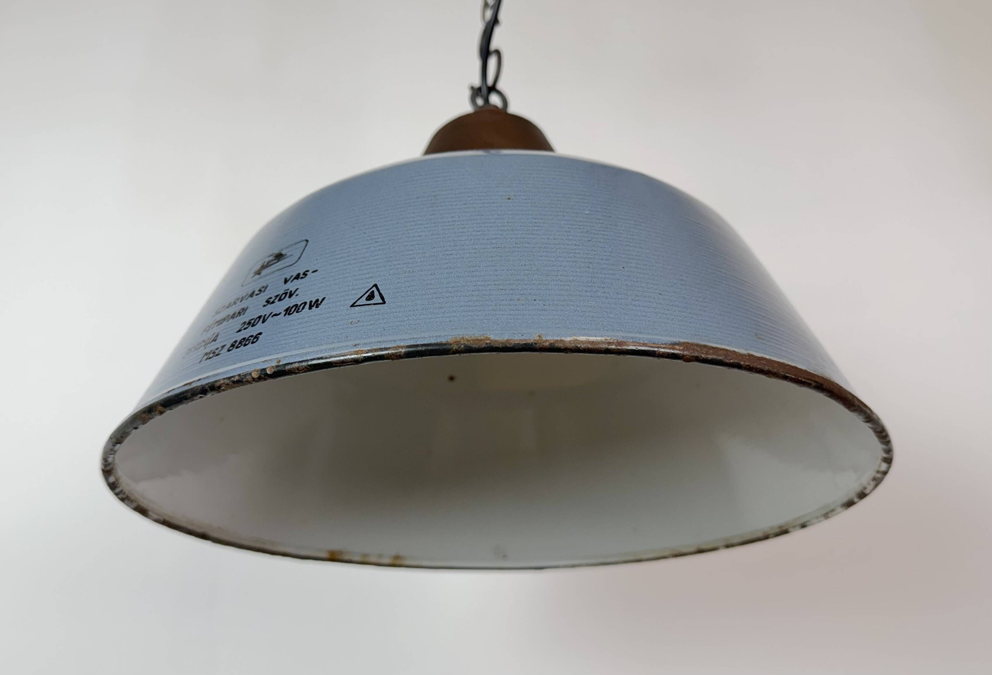 Industrial Grey Enamel and Cast Iron Pendant Light, 1960s