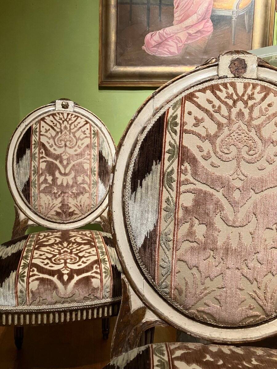 Chairs in Lacquer and Ikat Damask Upholstery, Set of 2